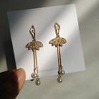 Rhinestone Ballet Dancer Faux Pearl Fringed Earring 1 Pair - S925 Silver Stud Earrings - Gold & White - One Size