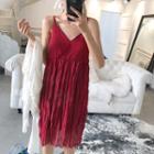 Plain Sleeveless Dress Wine Red - One Size