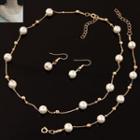 Set: Faux Pearl Necklace + Bracelet + Earring