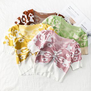 Flower-print Ruched Knit Top