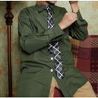 Set: Plain Shirt + Plaid Tie Army Green - One Size
