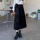 High Waist Velvet Midi A-line Skirt Black - One Size