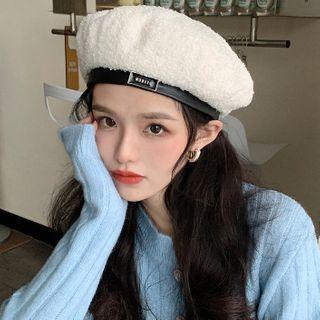 Faux-leather Trim Fleece Beret