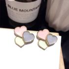 Alloy Heart Earring 1 Pair - Silver Stud - Off White & Gray & Pink - One Size