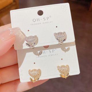 Rhinestone Floral Stud Clip-on Earring