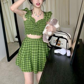 Plaid Shirred Camisole Top / A-line Skirt