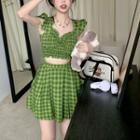 Plaid Shirred Camisole Top / A-line Skirt