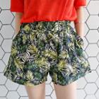 Band-waist Tropical Print Shorts