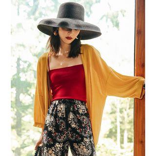 3/4-sleeve Open-front Cardigan Yellow - One Size