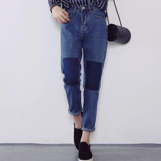 Color Panel Cropped Jeans