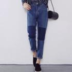 Color Panel Cropped Jeans