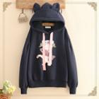 Cat Embroidered Ear-accent Hoodie