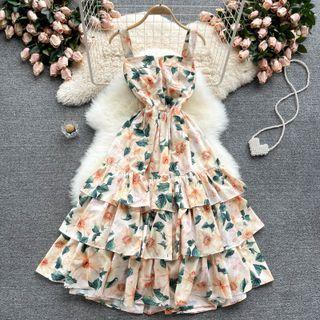 Strappy Floral Trim A-line Dress
