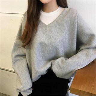 V-neck Brushed Fleece Lined Sweatshirt