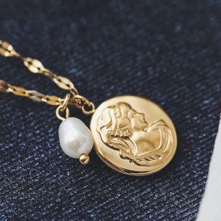 Face Pendent Necklace Gold - One Size