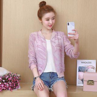 Fringed Chiffon Baseball Jacket