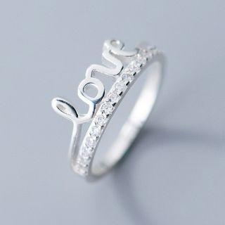 925 Sterling Silver Love Lettering Rhinestone Ring