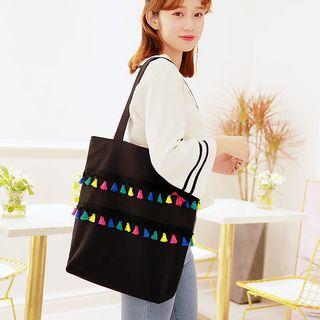 Tassel Detail Canvas Tote Bag