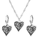 Set: Heart Lock Pendant Alloy Necklace + Dangle Earring 02 - Set - Earrings & Necklace - Silver - One Size