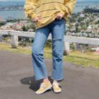 Slashed Fray-hem Wide-leg Jeans