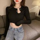 Long-sleeve Pinned T-shirt Black - One Size