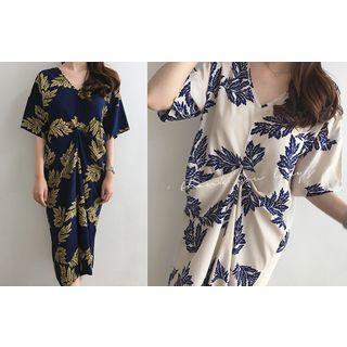 Draped-detail Pattern Midi Dress