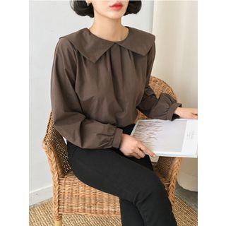 Wide-collar Bishop-sleeve Blouse