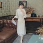 Elbow-sleeve Lace Mini Qipao Dress