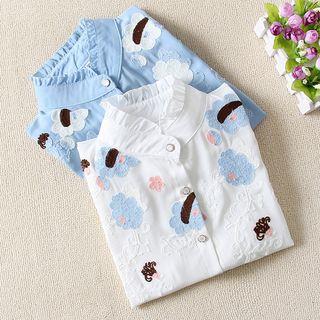 Long-sleeve Embroidered Frill Trim Shirt