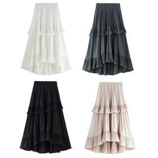 Ruffled Pleated Maxi Skirt