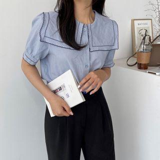 Sailor-collar Embroidered-trim Blouse