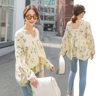 V-neck Floral Print Top