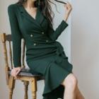 Long-sleeve Ruffle Hem Asymmetrical Sheath Dress