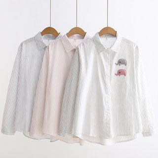 Elephant Embroidered Striped Shirt