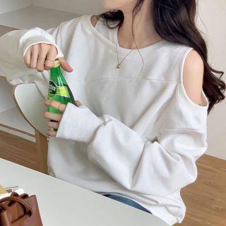 Cold-shoulder Plain Sweatshirt