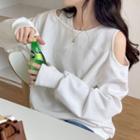 Cold-shoulder Plain Sweatshirt