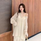Chiffon Spaghetti Strap Dress + Loose-fit Knit Top