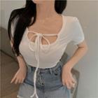 Short-sleeve Cross-strap Cropped Top White - One Size