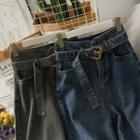 Paperbag High-waist Frayed Harem Jeans With Belt