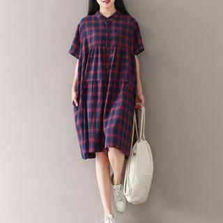 Short-sleeve Plaid Shirtdress