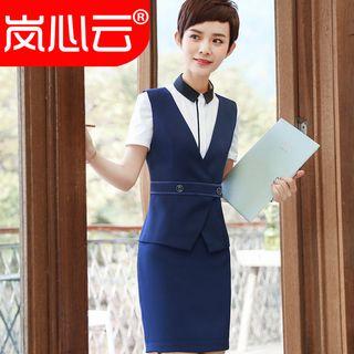 Plain Sleeveless Dress / Panel Short-sleeve Blouse