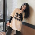 Elbow-sleeve Printed T-shirt / Long-sleeve Turtle-neck T-shirt