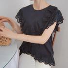 Frill-sleeve Eyelet-lace Trim Top