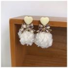 Heart Bow Pom Pom Drop Earring 1 Pair - Silver Needle - White - One Size