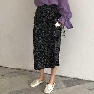 Side Slit Dotted Midi Skirt