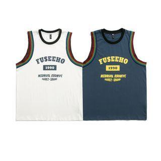 Lettering Print Rainbow Trim Tank Top