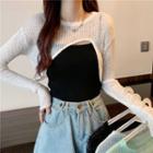 Long Sleeve Sheer Crop Knit Top / Camisole