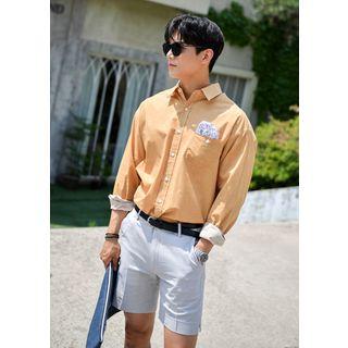 Linen Blend Shirt With Patterned Scarf