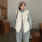 Mock-neck Plain Sweatshirt / Woolen Zip Vest