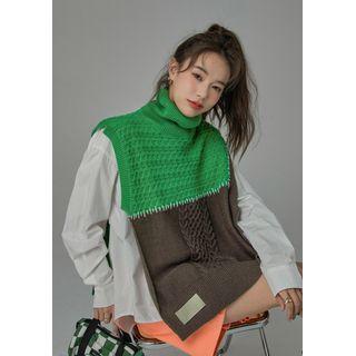 [no One Else] Slit-side Two-tone Knit Vest Green - One Size